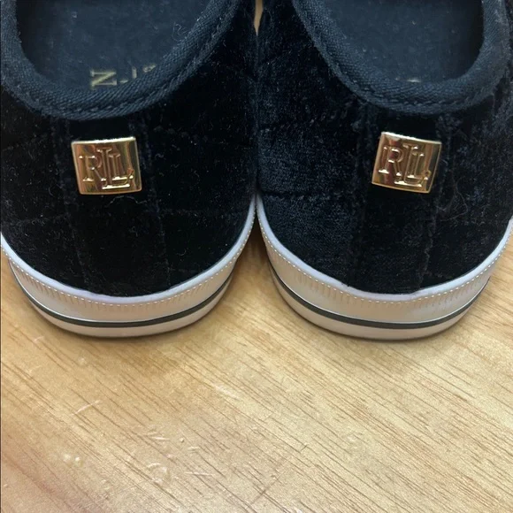 Lauren Ralph Lauren Black Velvet Slip-On Sneakers with White Soles - Picture 3 of 12